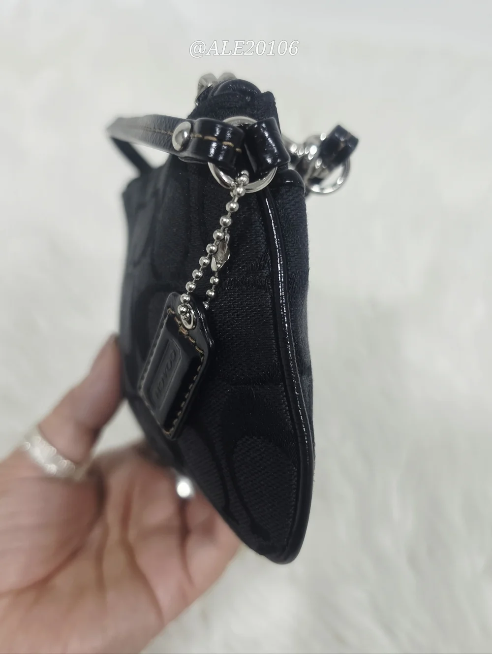 Coach Black Signature Wristlet Canvas Leather Small Pouch Classic